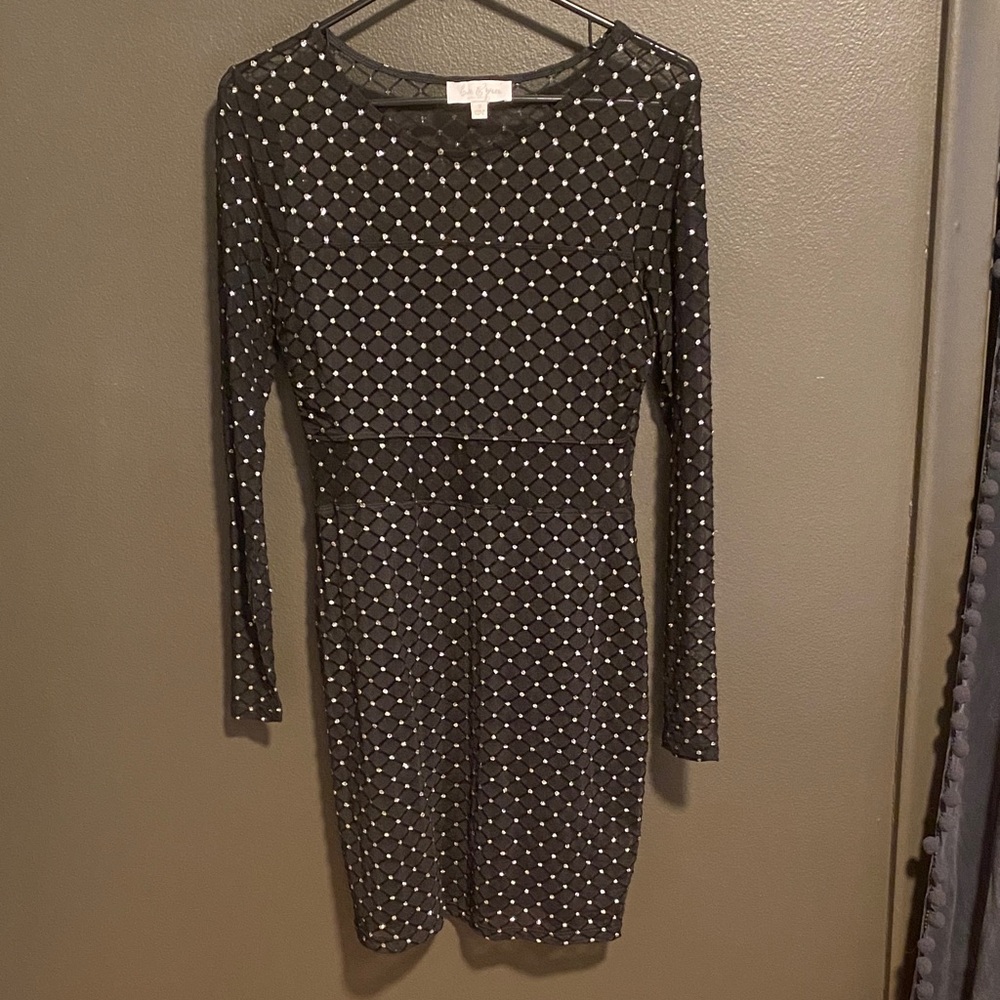 White House Black Market Black Dress with Silver Accents